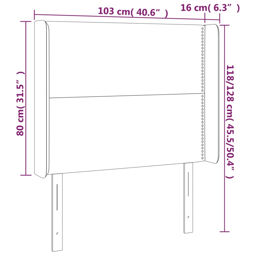 sengegavl med LED-lys 103x16x118/128 cm stof cremefarvet