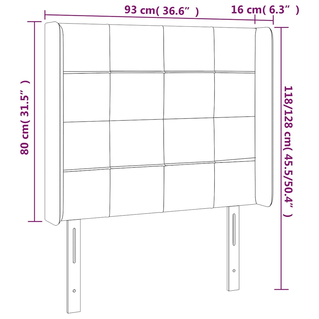 sengegavl med LED-lys 93x16x118/128 cm fløjl mørkegrøn