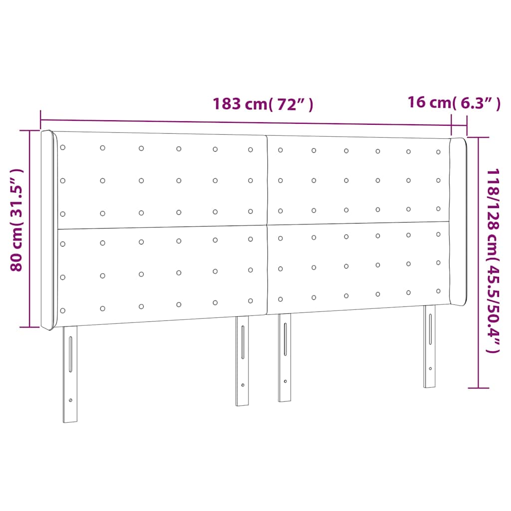 sengegavl med LED-lys 183x16x118/128 cm kunstlæder cremefarvet