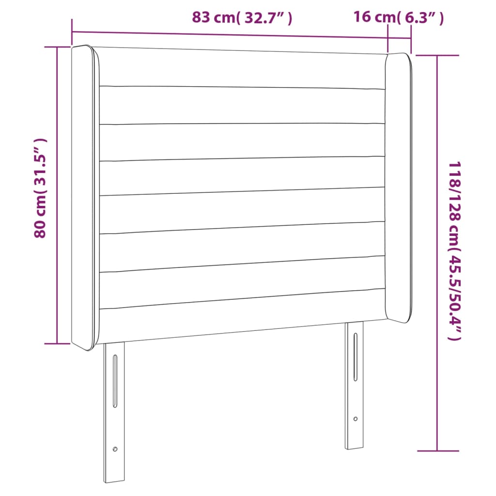 sengegavl med LED-lys 83x16x118/128 cm fløjl mørkegrå