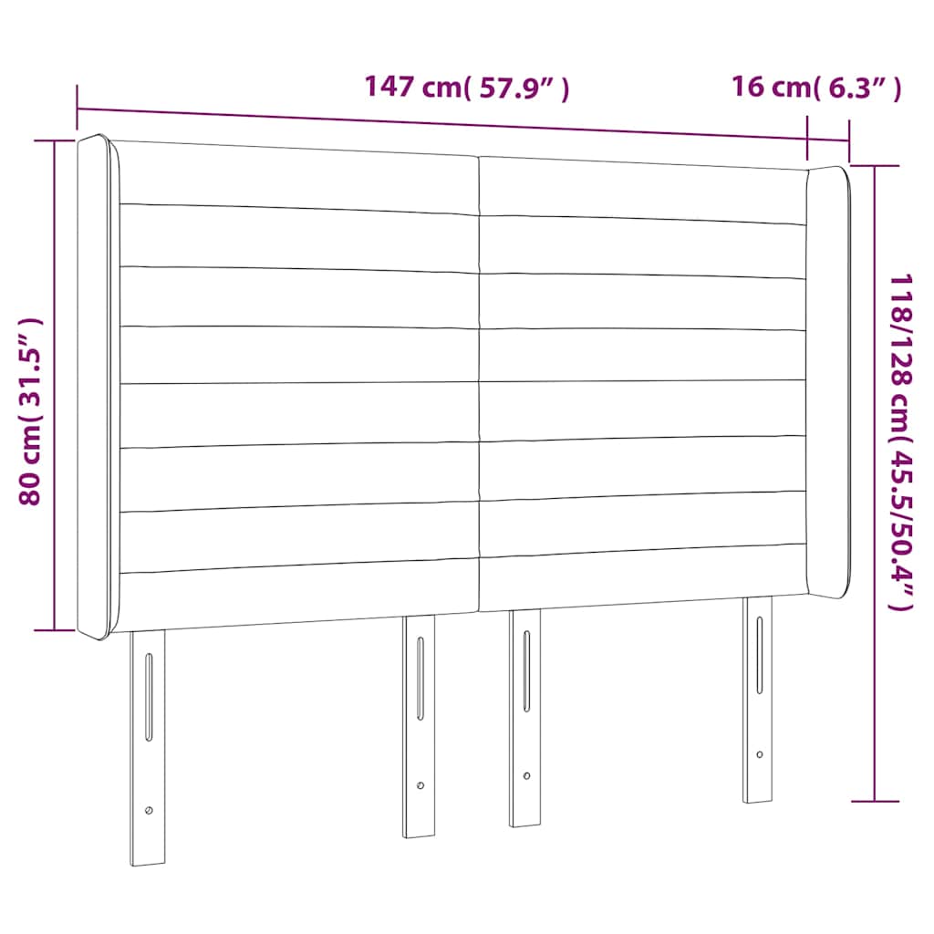 sengegavl med LED-lys 147x16x118/128 cm fløjl mørkegrøn