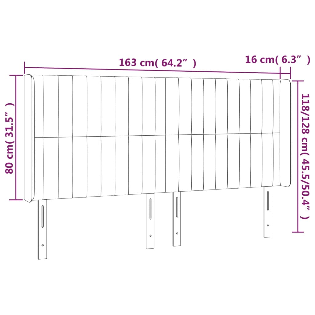 sengegavl med LED-lys 163x16x118/128 cm stof cremefarvet