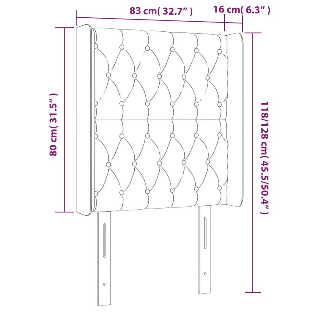 sengegavl med LED-lys 83x16x118/128 cm stof sort