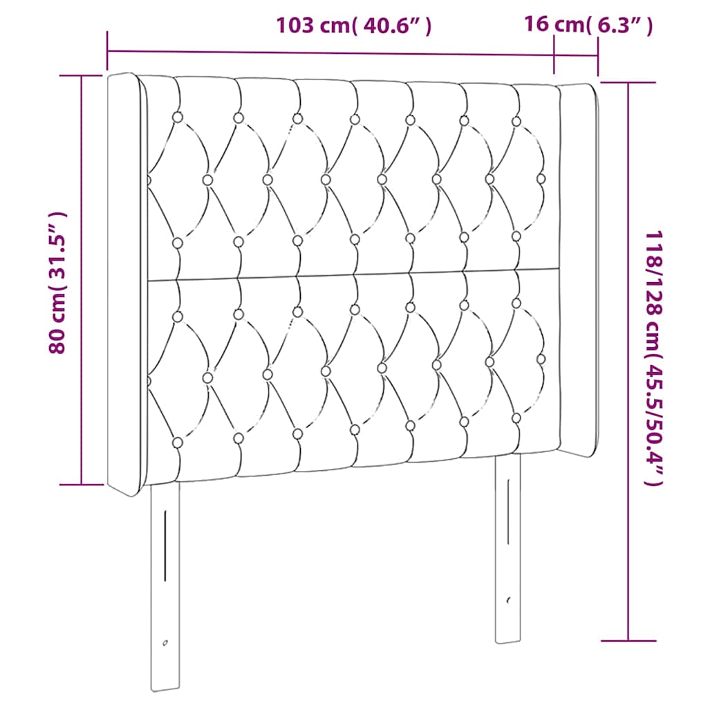 sengegavl med LED-lys 103x16x118/128 cm fløjl mørkegrøn