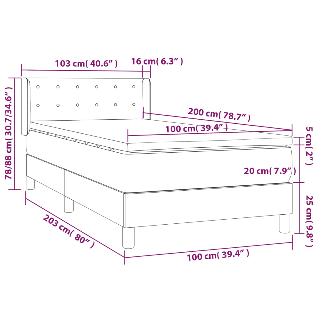 kontinentalseng 100x200 cm kunstlæder cappuccinofarvet