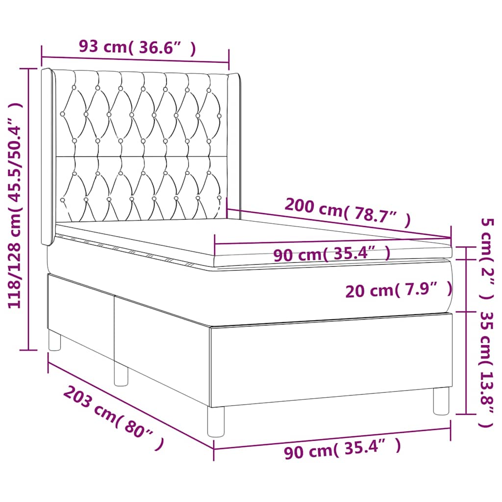 kontinentalseng med madras 90x200 cm stof cremefarvet