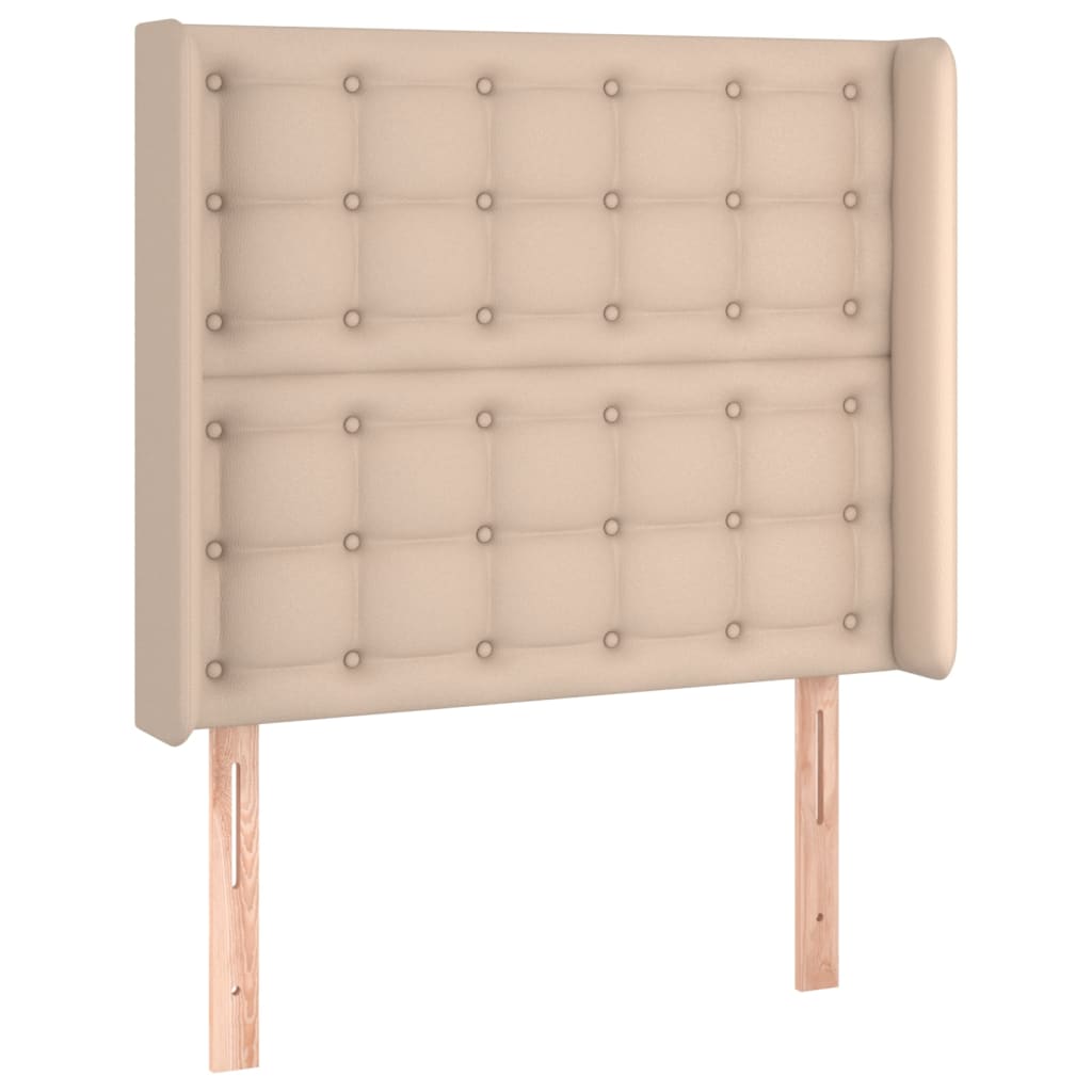 kontinentalseng LED-lys 90x200 cm kunstlæder cappuccinofarvet