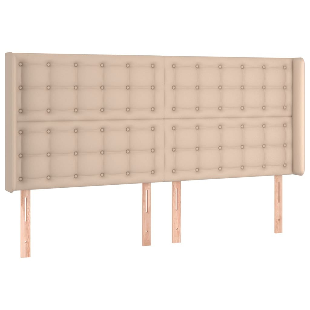 kontinentalseng LED-lys 160x200 cm kunstlæder cappuccinofarvet