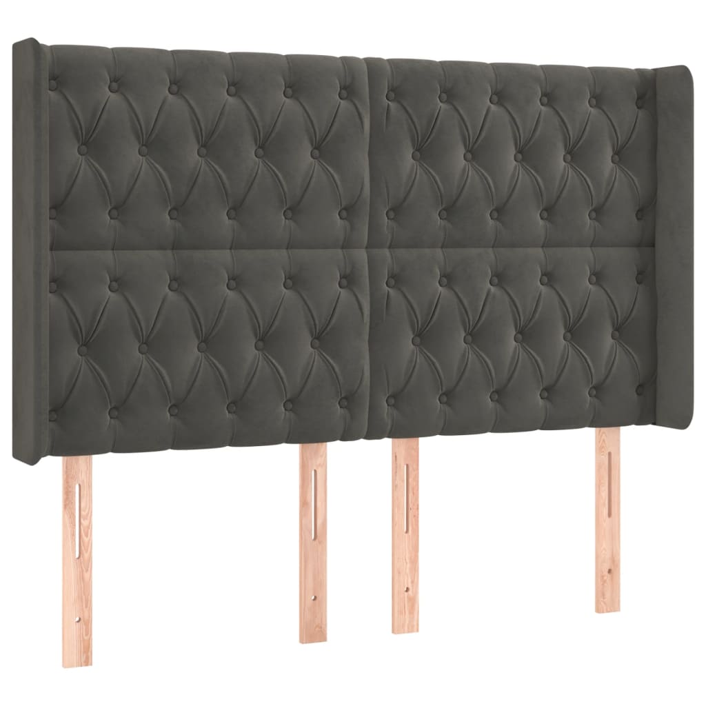 kontinentalseng med LED-lys 140x190 cm fløjl mørkegrå