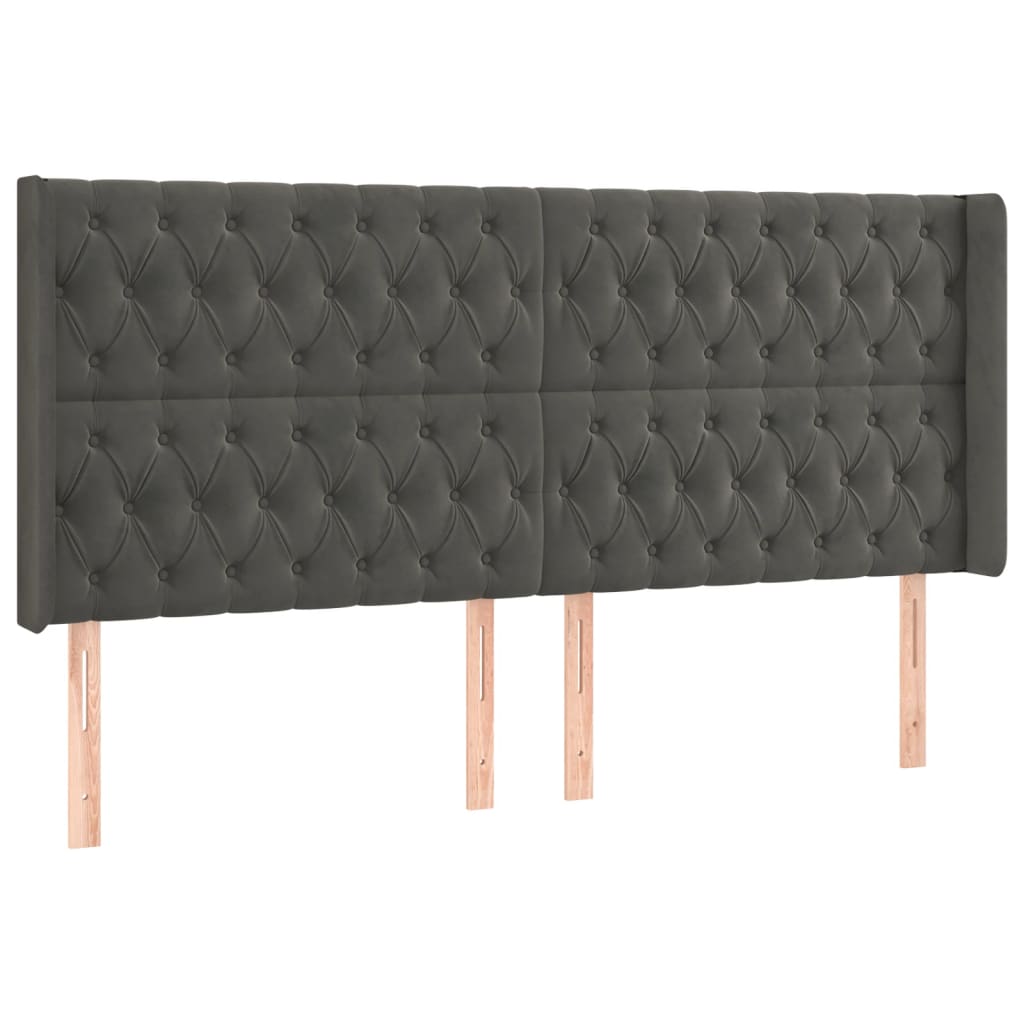 kontinentalseng med LED-lys 180x200 cm fløjl mørkegrå