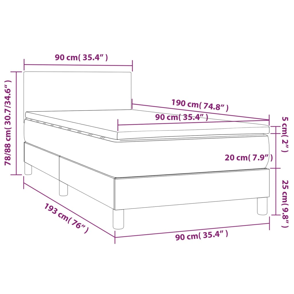 kontinentalseng med madras 90x190 cm stof mørkebrun