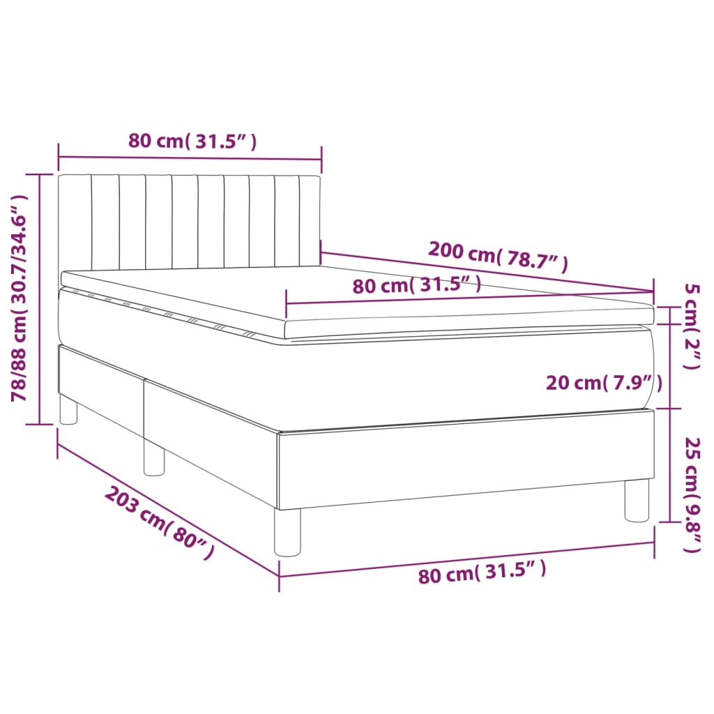 kontinentalseng med madras 80x200 cm stof sort