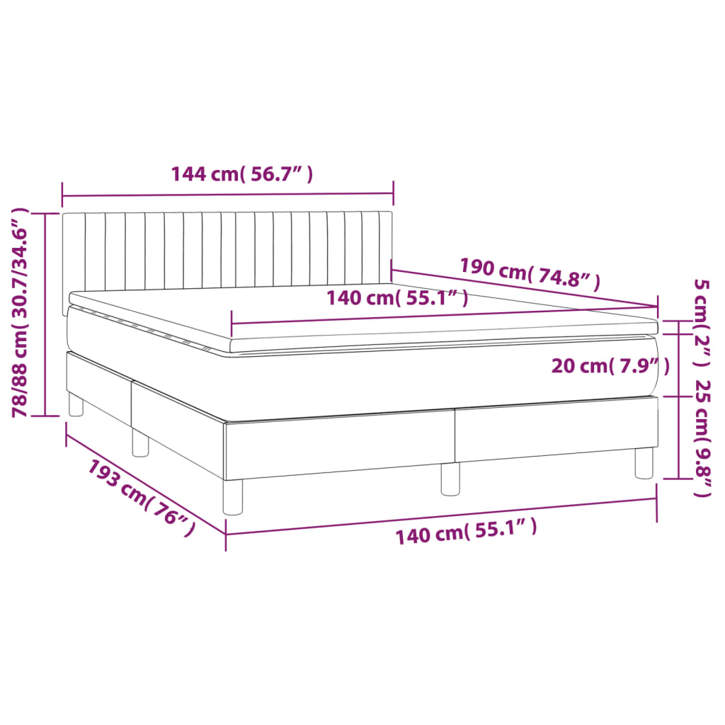 kontinentalseng med madras 140x190 cm stof gråbrun