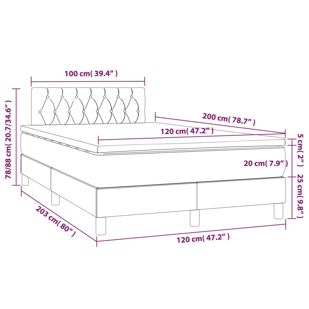 kontinentalseng med madras 120x200 cm stof mørkegrå