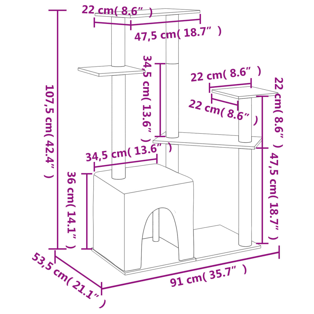 kradsetræ med sisalstolper 107,5 cm cremefarvet