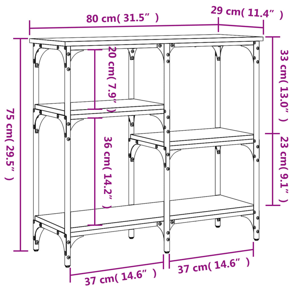 konsolbord 80x29x75 cm konstrueret træ grå sonoma-eg