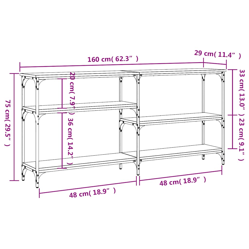 konsolbord 160x29x75 cm konstrueret træ grå sonoma-eg