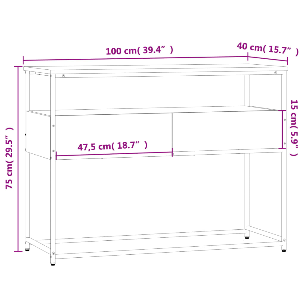 konsolbord 100x40x75 cm konstrueret træ røget egetræsfarve