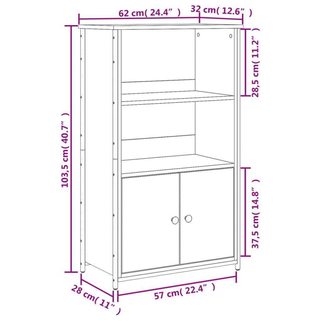 skab 62x32x103,5 cm konstrueret træ