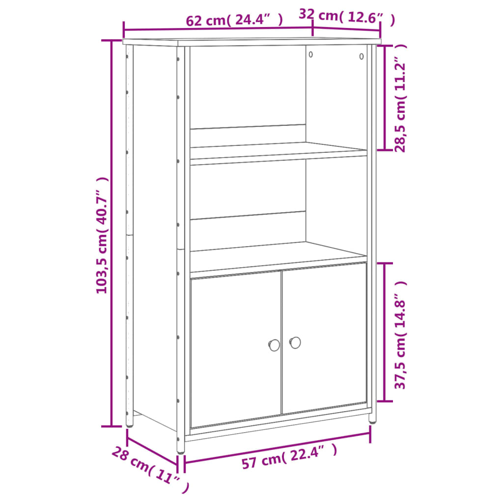 skab 62x32x103,5 cm konstrueret træ grå sonoma-eg