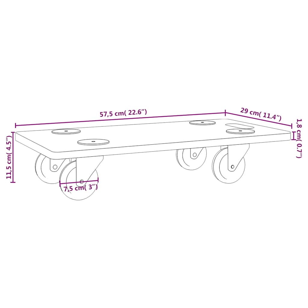 dollyvogne 2 stk. konstrueret træ rektangulær