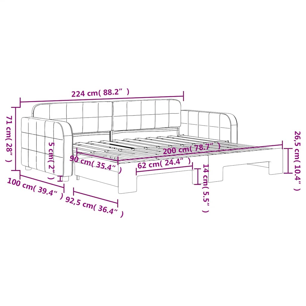 daybed med udtræk 90x200 cm velour blå