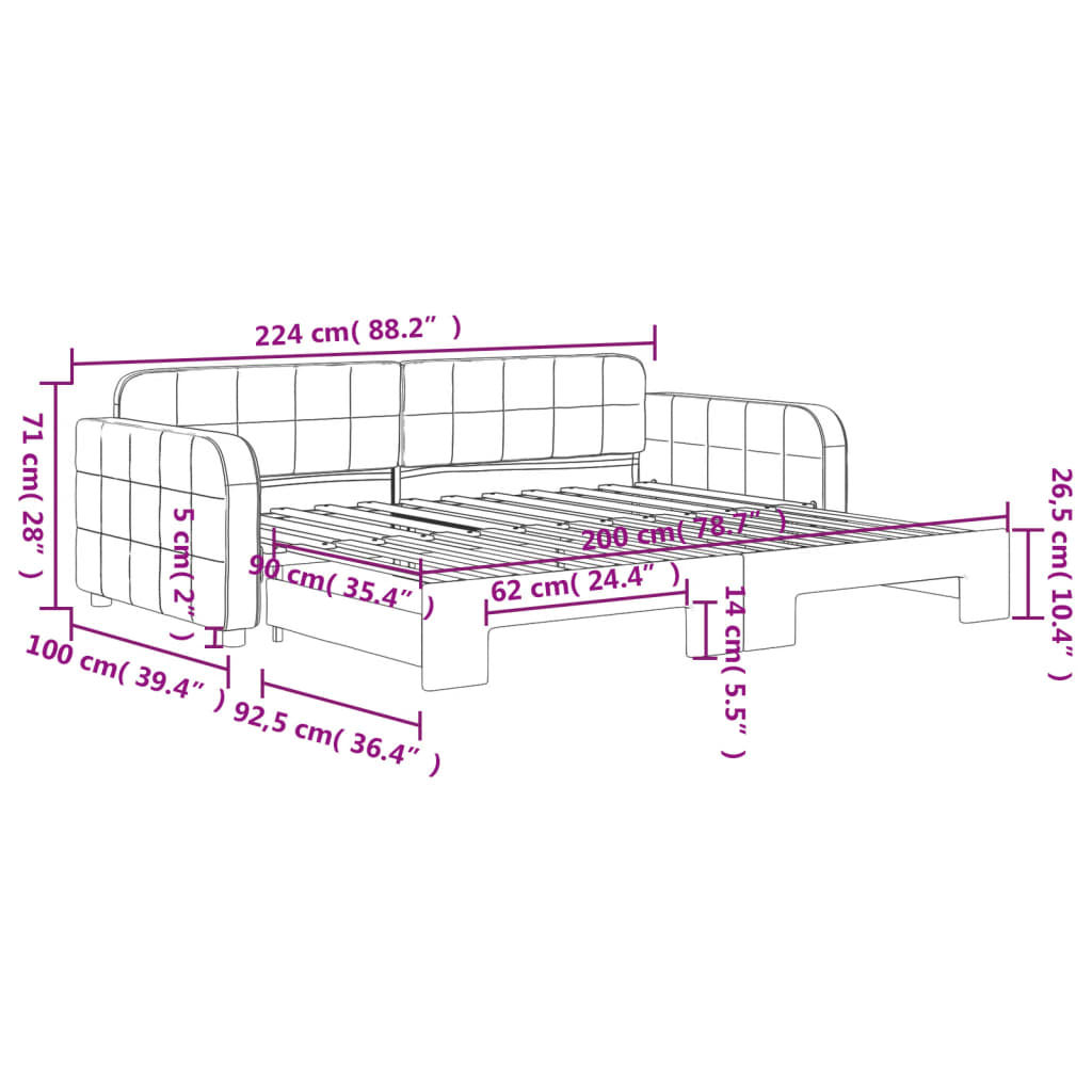 daybed med udtræk 90x200 cm velour lysegrå