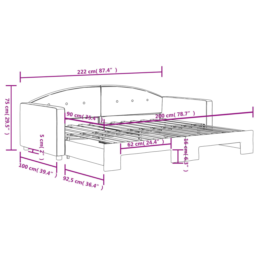 daybed med udtræk 90x200 cm velour lysegrå