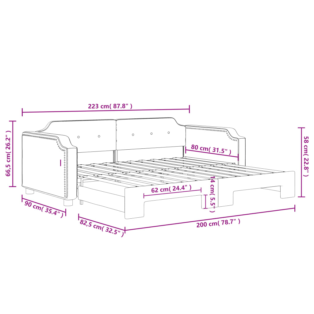 daybed med udtræk 80x200 cm stof cremefarvet