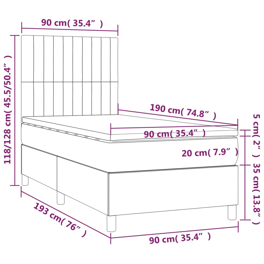 kontinentalseng med madras 90x190 cm stof cremefarvet