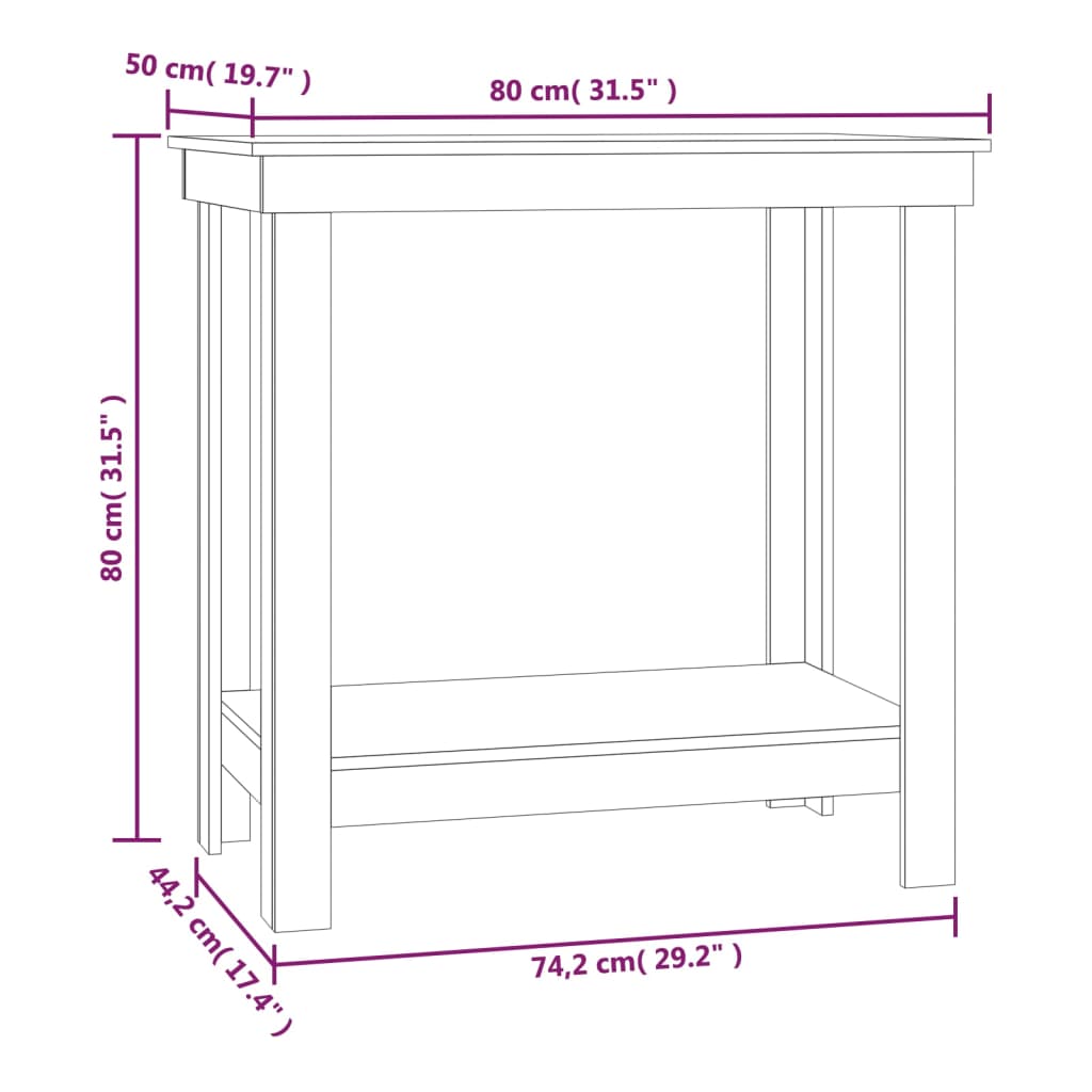 arbejdsbord 80x50x80 cm massivt fyrretræ