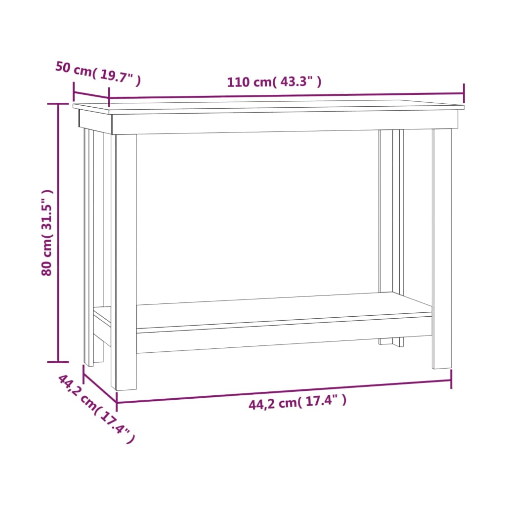arbejdsbord 110x50x80 cm massivt fyrretræ