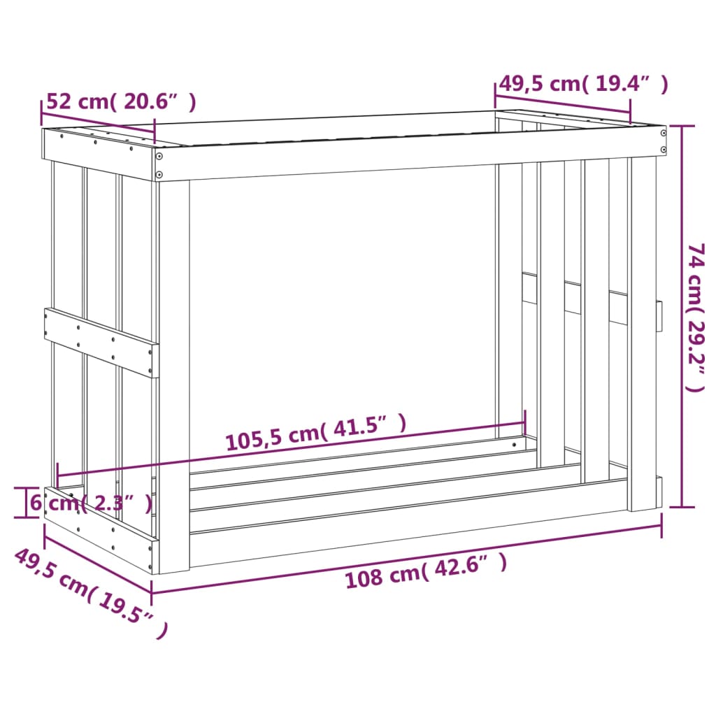 udendørs brændestativ 108x52x74 cm massivt fyrretræ hvid