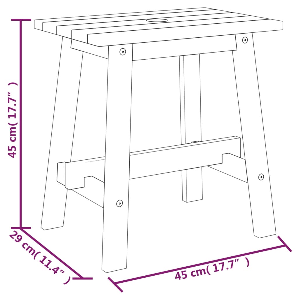 taburet 45x29x45 cm rektangulær massivt akacietræ