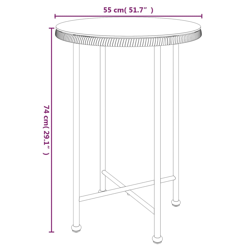 spisebord Ø55 cm hærdet glas og stål