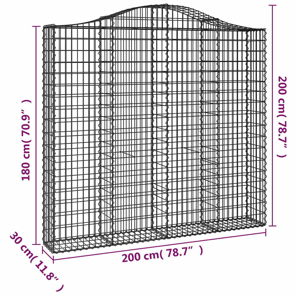 buede gabionkurve 3 stk. 200x30x180/200 cm galvaniseret jern