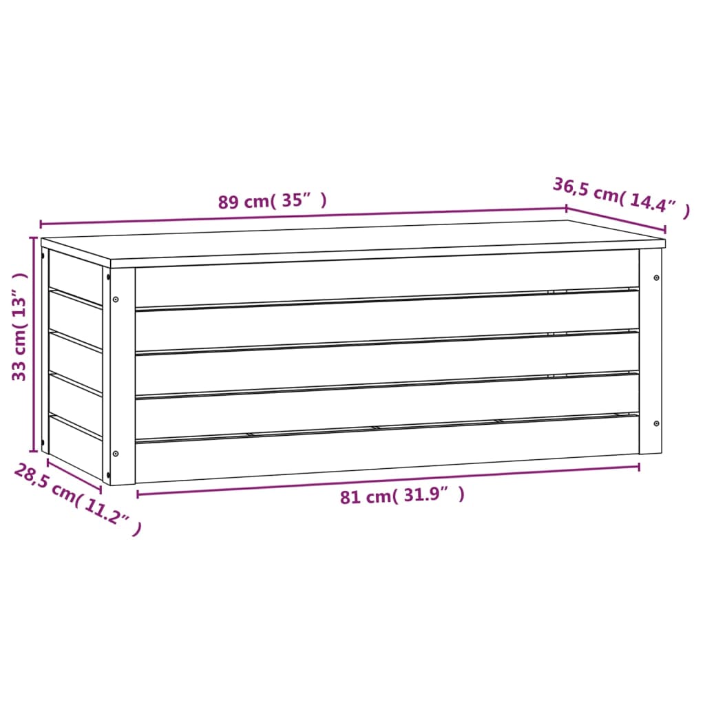 opbevaringskasse 89x36,5x33 cm massivt fyrretræ