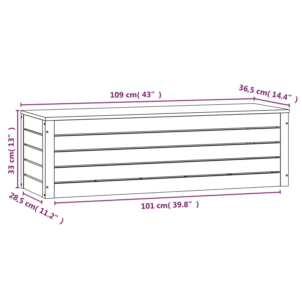 opbevaringskasse 109x36,5x33 cm massivt fyrretræ