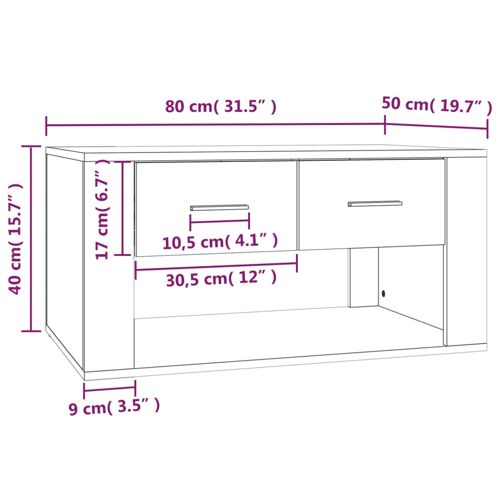 sofabord 80x50x40 cm konstrueret træ grå sonoma-eg