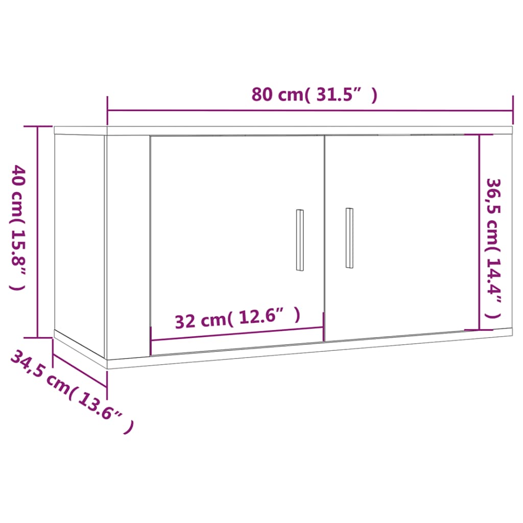 væghængt tv-skab 80x34,5x40 cm sonoma-eg