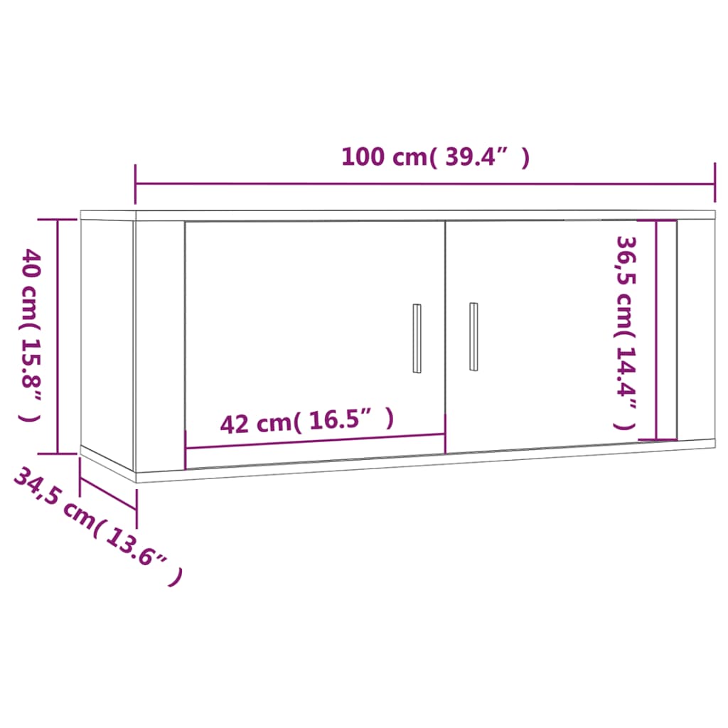 væghængt tv-skab 100x34,5x40 cm sonoma-eg