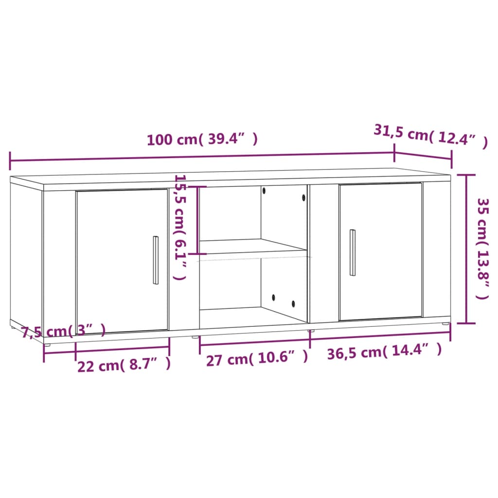 tv-bord 100x31,5x35 cm konstrueret træ sonoma-eg