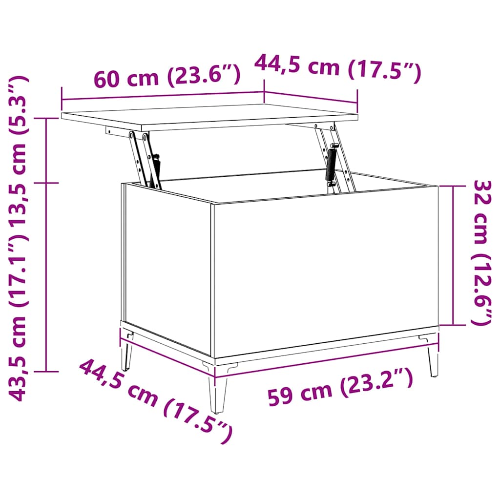sofabord 60x44,5x45 cm konstrueret træ Grå sonoma-eg
