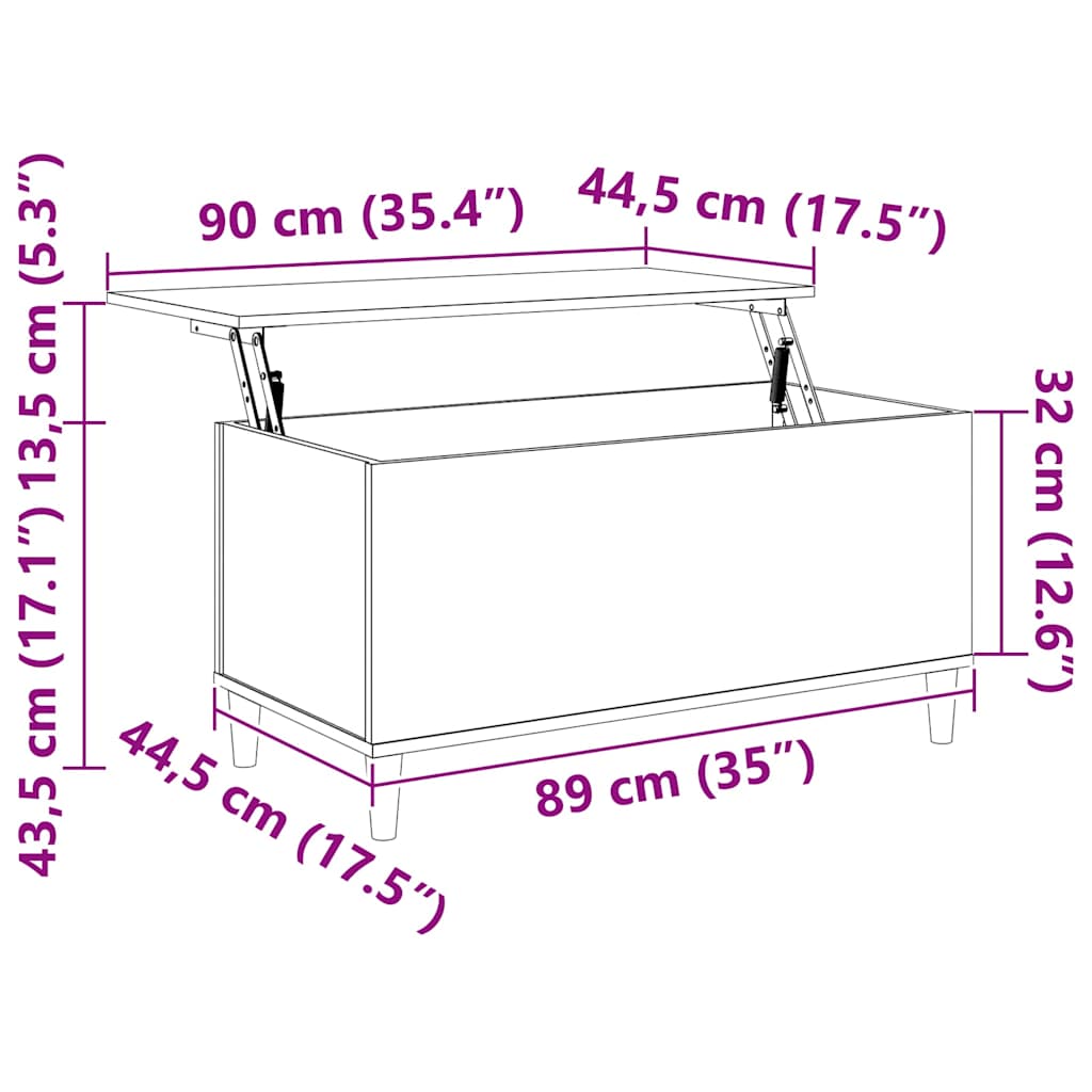 sofabord 90x44,5x45 cm konstrueret træ hvid højglans