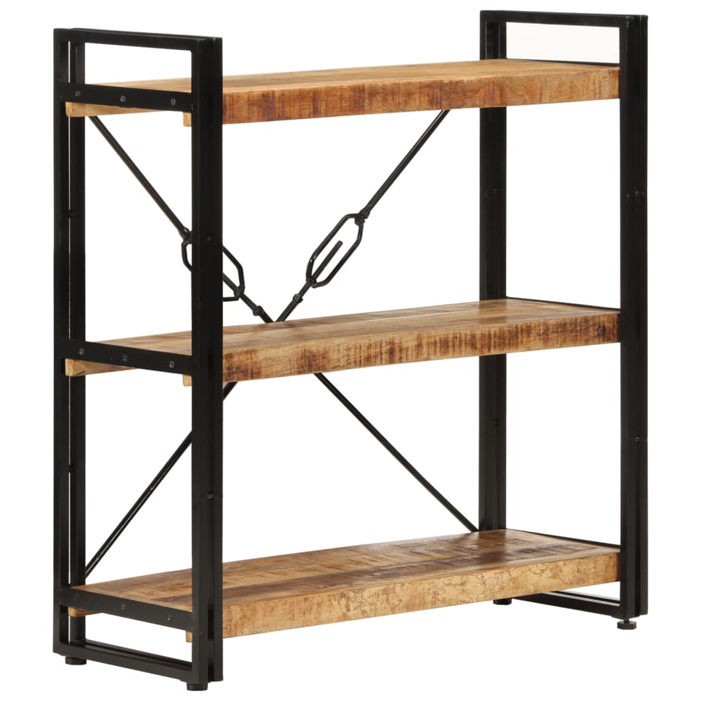 bogreol med 3 hylder 77x30x80 cm massivt mangotræ og jern