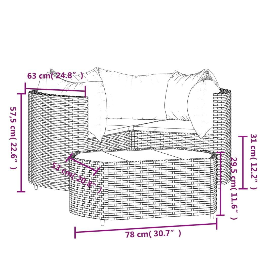 loungesæt til haven 4 dele med hynder polyrattan sort