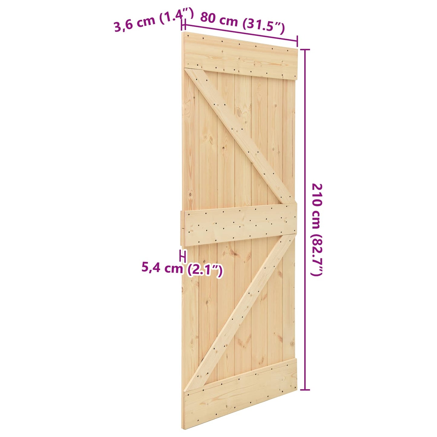 Dør NARVIK 80 x 210 cm Massivt Fyrretræ (Ubehandlet)