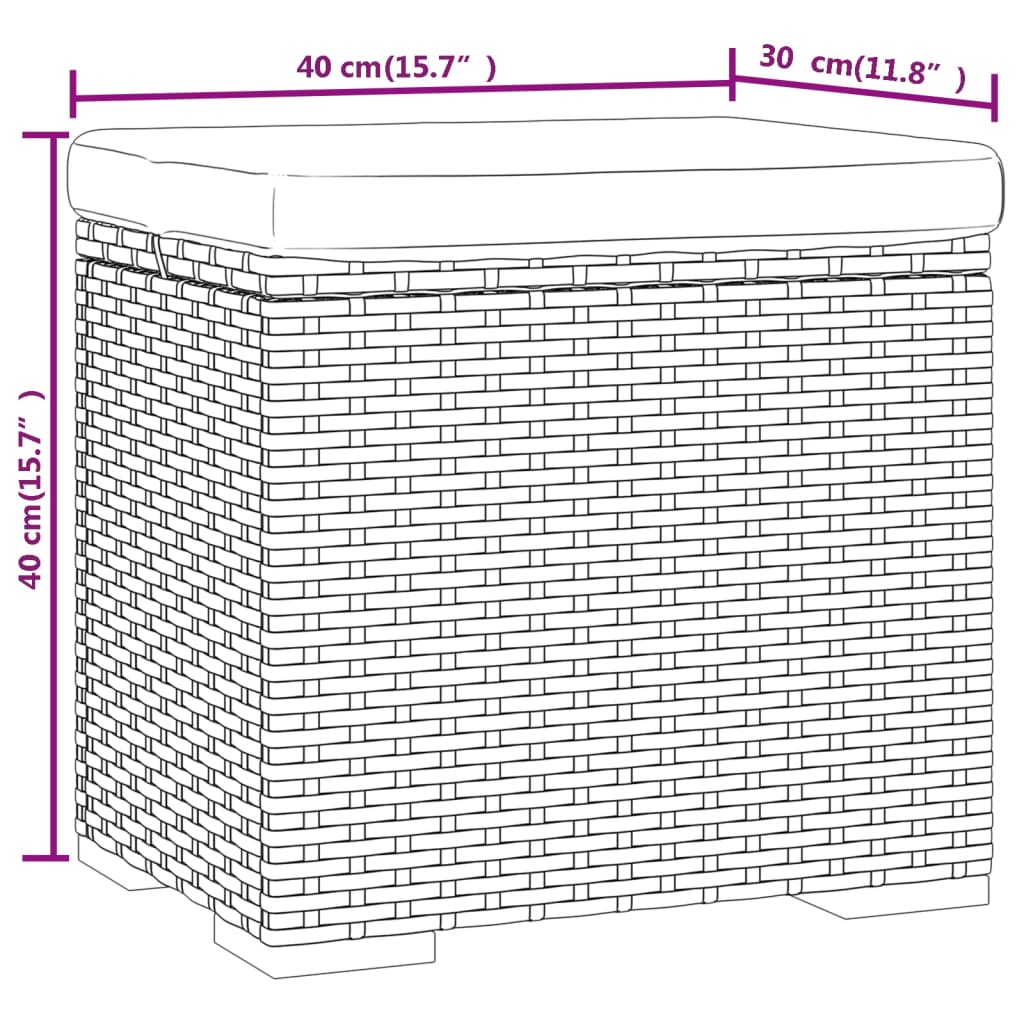 ottoman med hynde 40x30x40 cm polyrattan sort