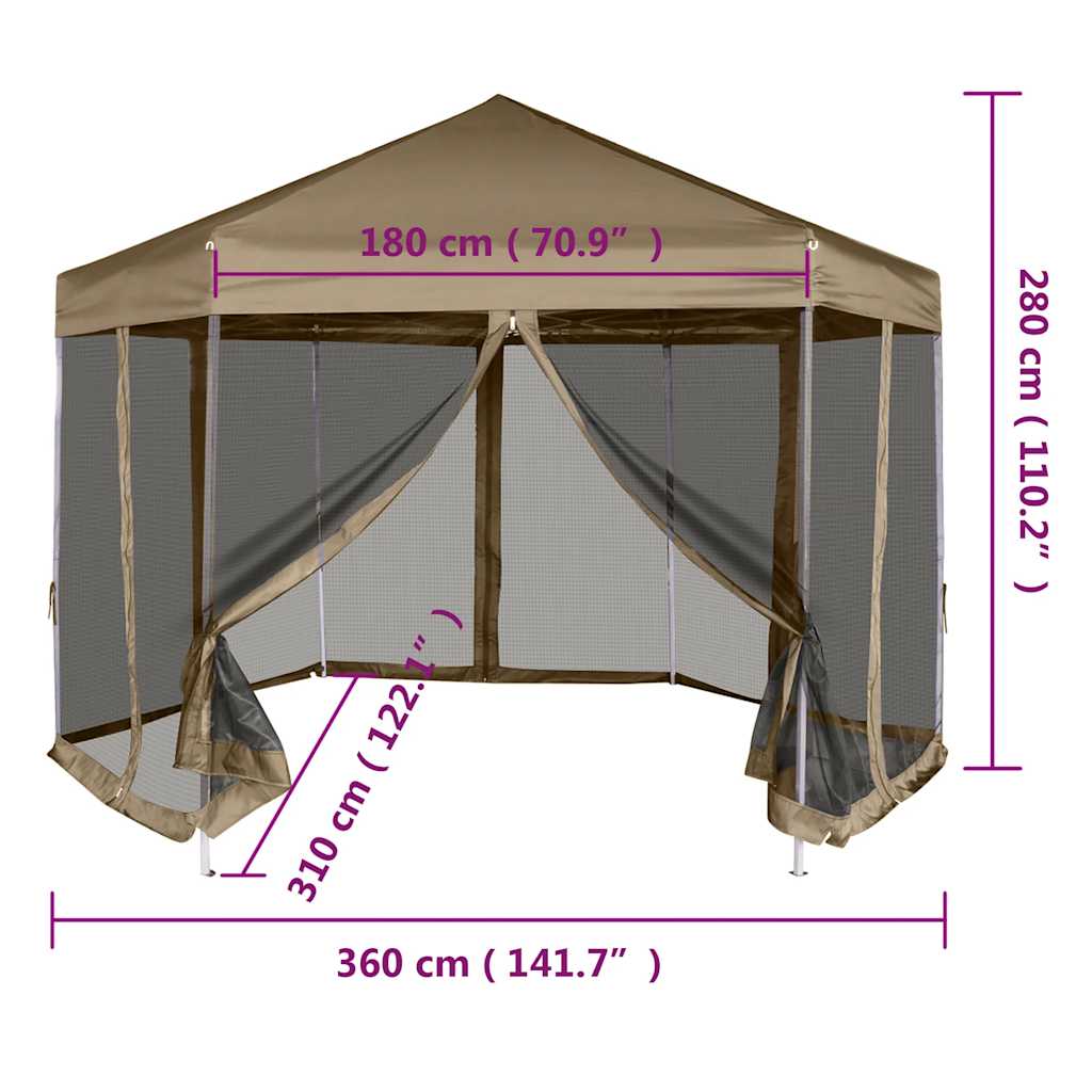 pop op-havetelt med sidevægge 3,6x3,1 m 220 g/m² gråbrun