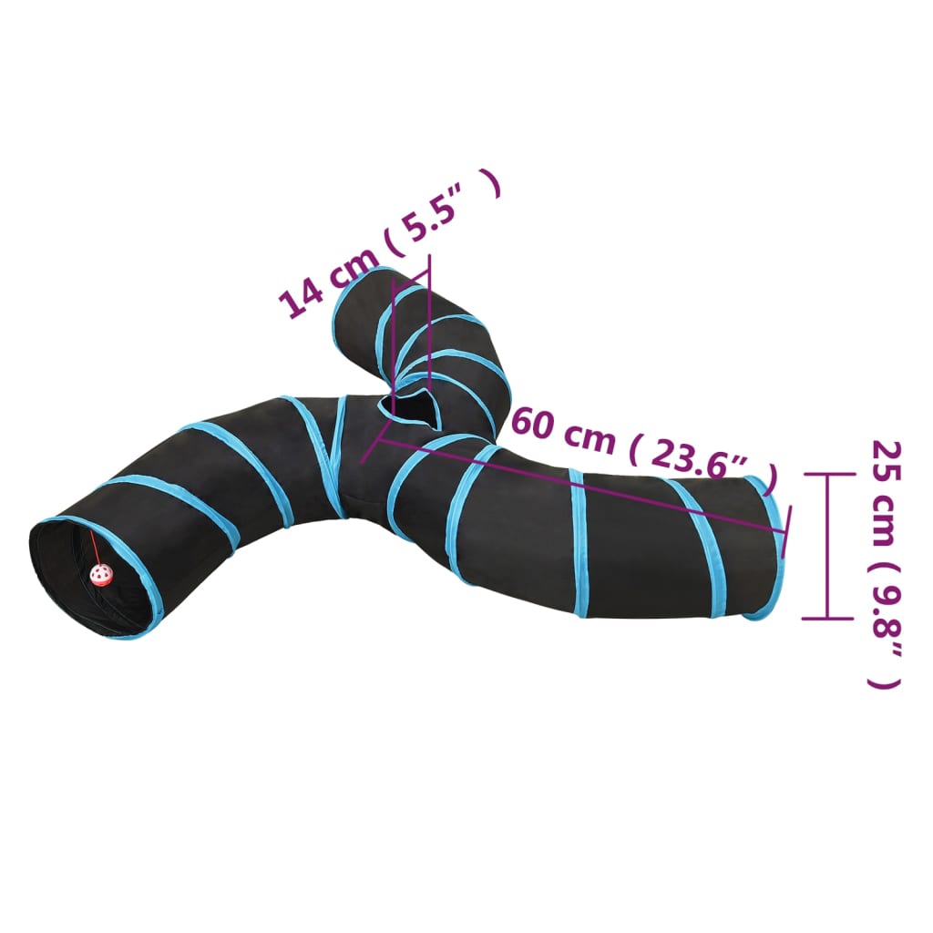 3-vejs kattetunnel 25 cm polyester sort og blå